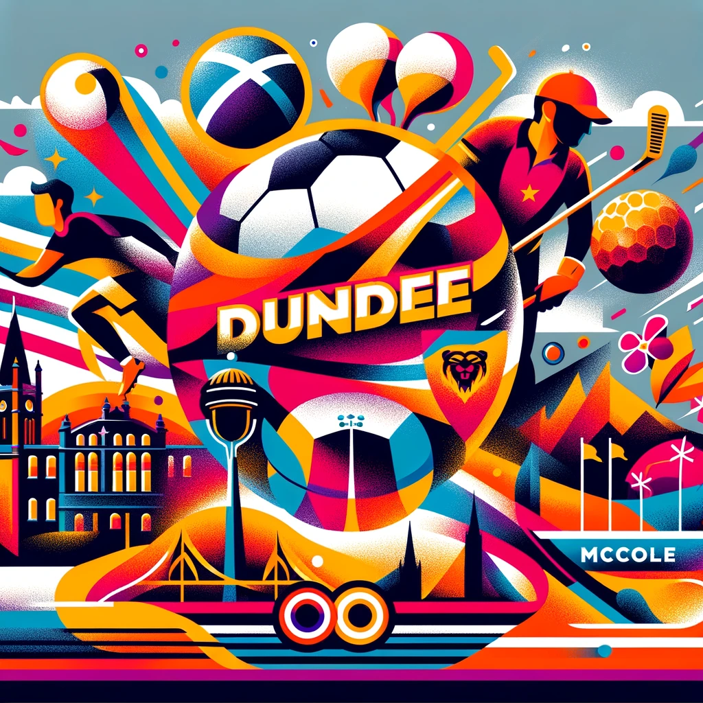 DALL·E 2024 03 27 17.15.39 Create a modern and vibrant image that represents Dundees sports culture without using any words. Include contemporary symbols or elements for footba