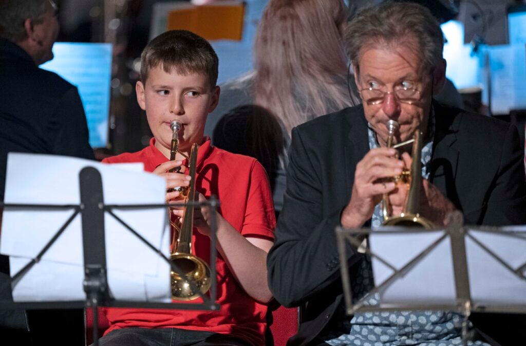 John Wallace in rehearsals for ThunderPlump ENF Big Project 2022 with a young performer from StAMP Photo Neil Hanna 2